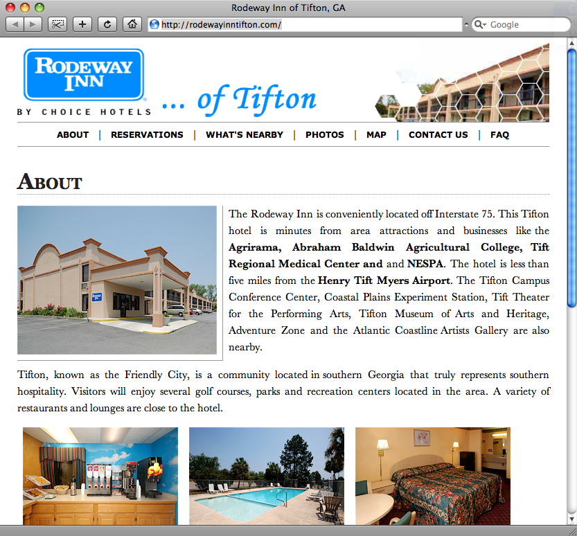 Rodewayinntifton.com website capture